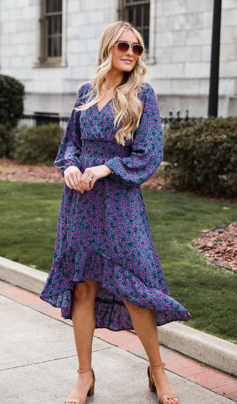 FINAL SALE - Adorably Elegant Teal Floral Midi Dress