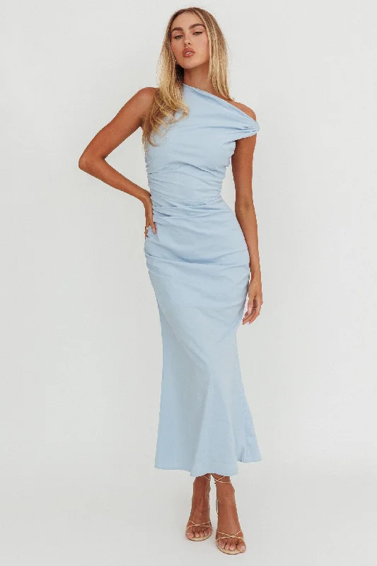 Angel's Song Asymmetric Neckline Maxi Dress Blue