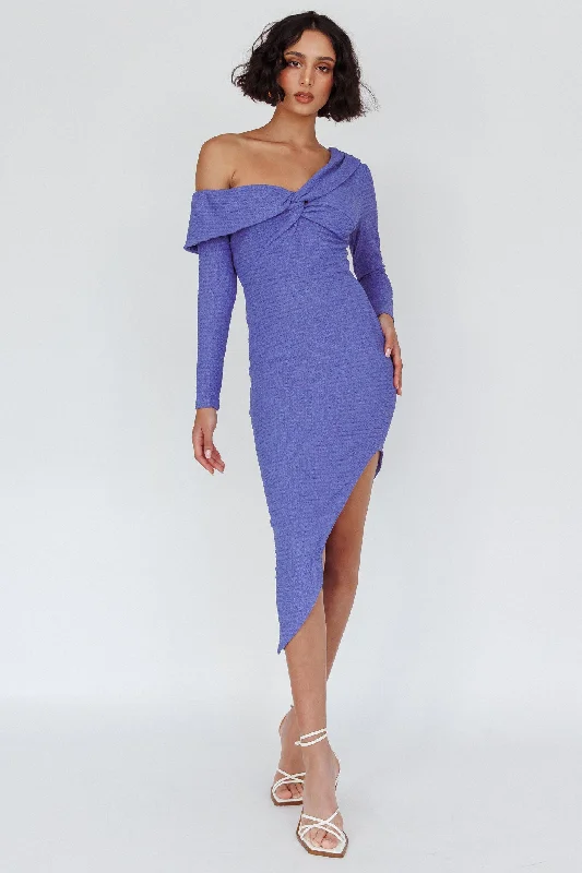 Annalora One-Shoulder Long Sleeve Midi Dress Blue