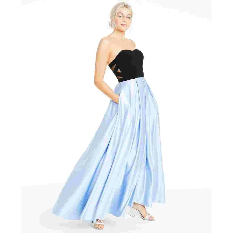 Blondie Nites Junior's Strapless Crisscross Side Gown Black- Blue Combo Size 9