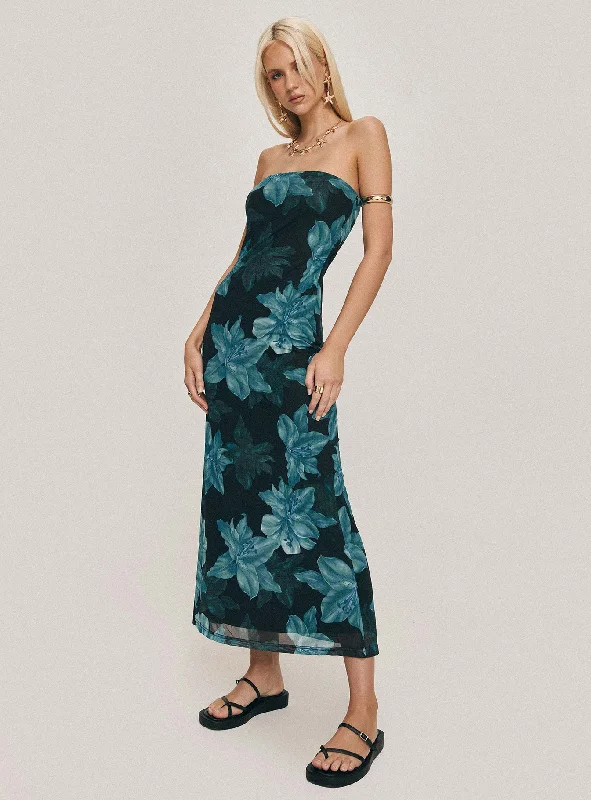 Celik Maxi Dress Black / Blue Floral