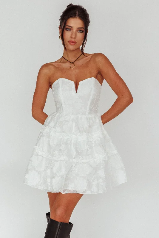 Demi Frill Trim Strapless Dress White