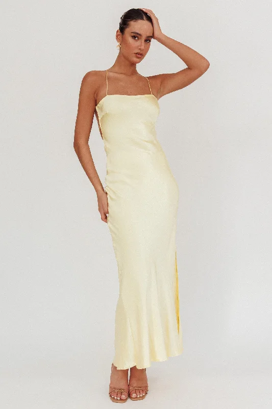 Dolce Life Backless Satin Maxi Dress Butter