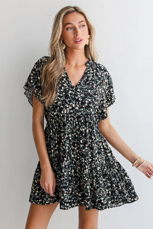 FINAL SALE - Enchanting Energy Black Floral Mini Dress