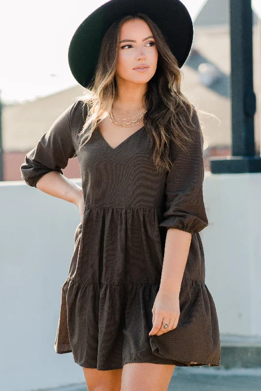 Feeling Good Brown Babydoll Dress