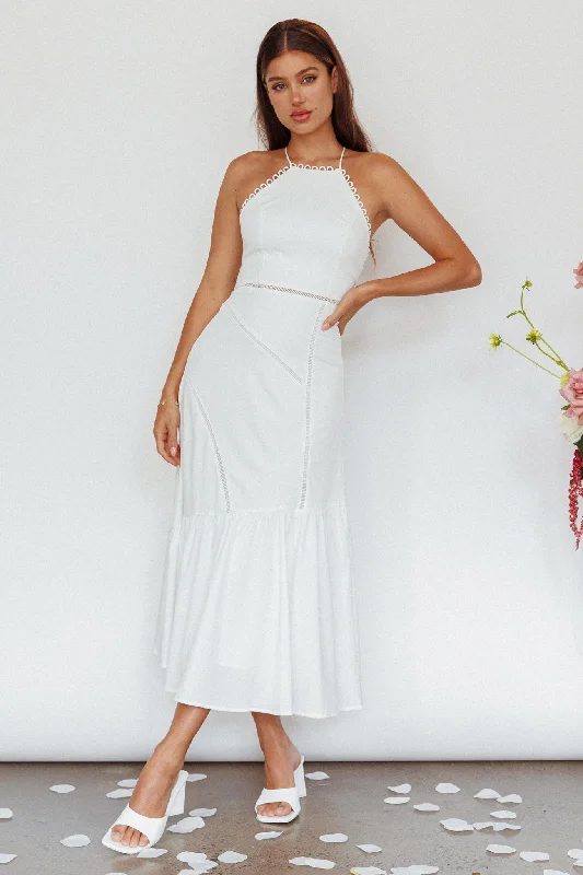 Felini Criss-Cross Back Flounce Midi Dress White