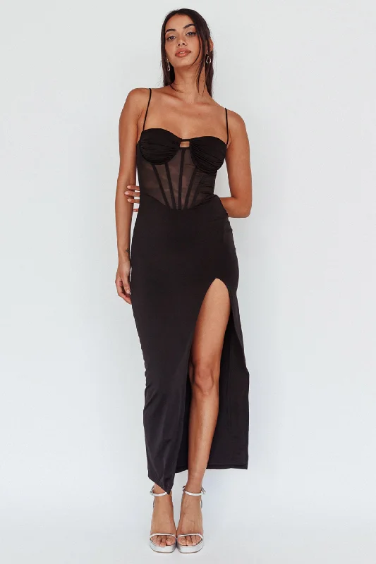 Ginny Sheer Bodice Maxi Dress Black