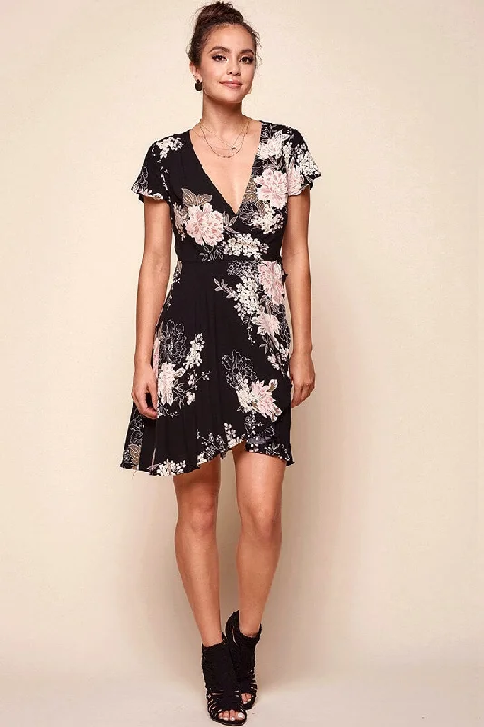 Gloria Elegant Floral Mini Dress Black