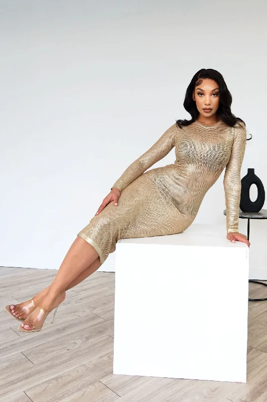 Gold Rush Metallic Midi Dress