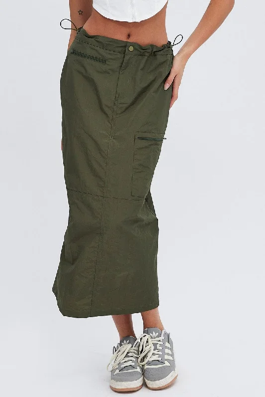 Green Parachute Skirt Cargo Mid Rise