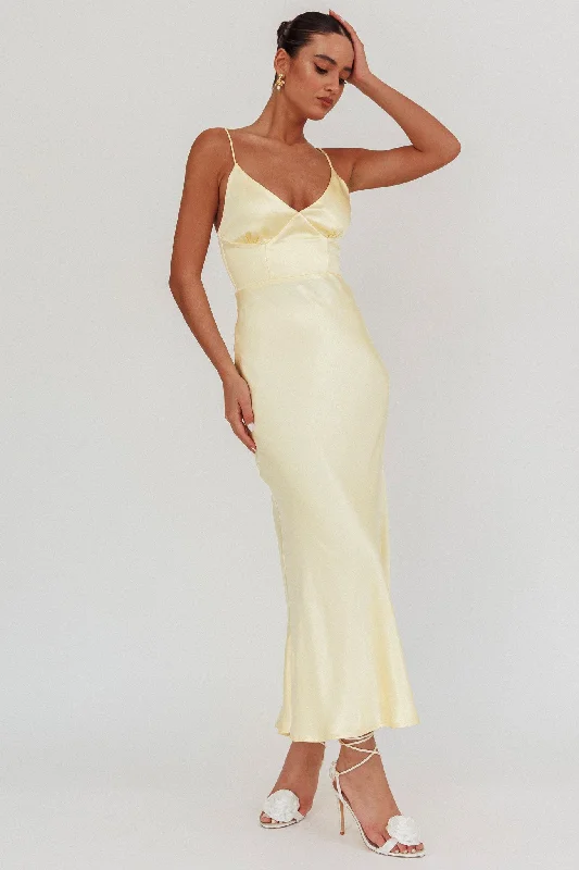 Hold Me Satin Backless Maxi Dress Lemon