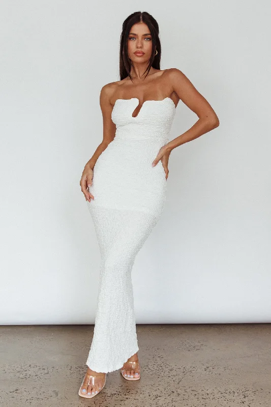 Horizon Strapless Textured Midi Dress White