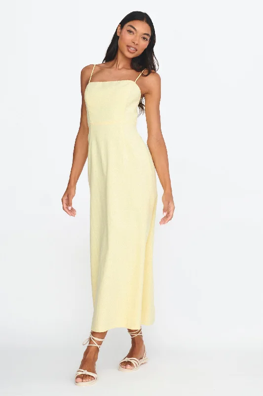 Light Hearted Square Neckline Maxi Dress Lemon