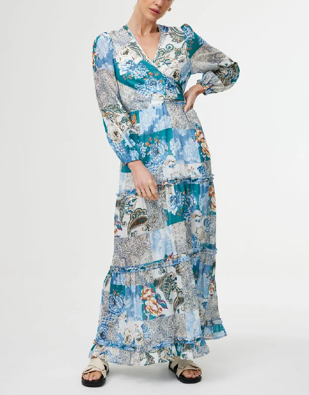 Lili Maxi Dress - Cyan Patchwork