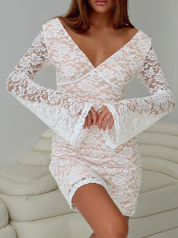 Maieve Long Sleeve Lace Mini Dress White