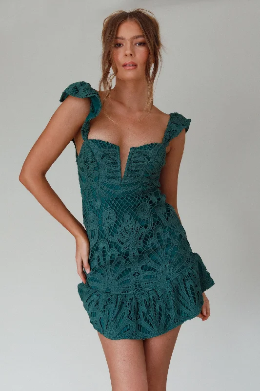 Mon Papillon Lace Mini Dress Forest Green