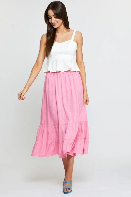 Pink Midi Skirt High Rise