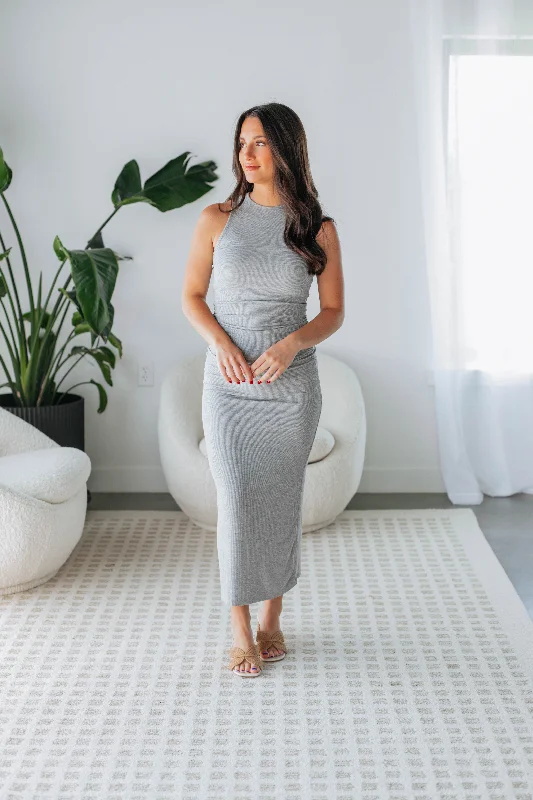 Sheila Ribbed Maxi Dress - Heather Grey