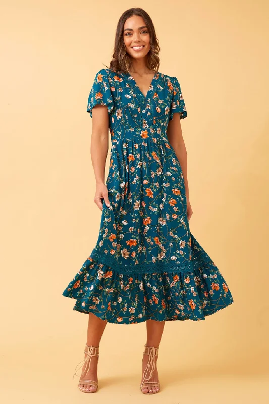 SOLANA FLORAL MIDI DRESS