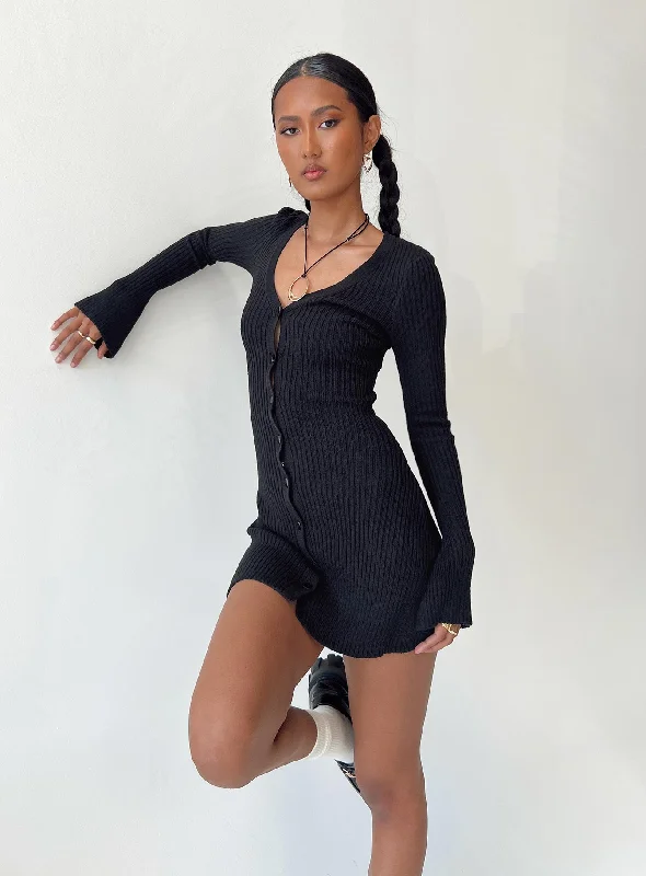 Waldin Long Sleeve Mini Dress Black