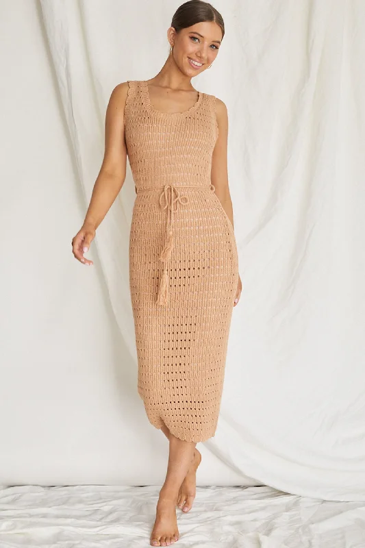 Wander Lust Crochet Midi Dress Mocha