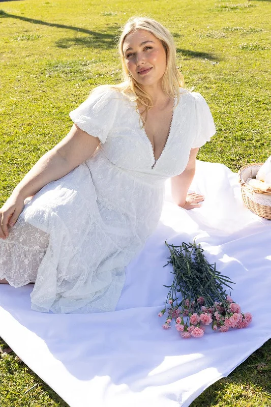 White Midi Dress Short Sleeve Tiered