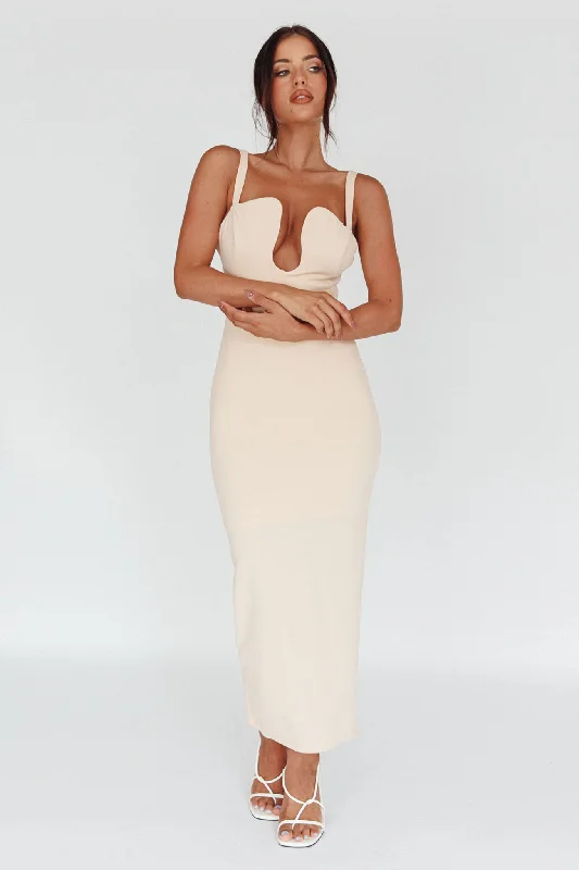 Winter Garden U-Neckline Maxi Dress Beige